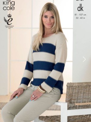 King Cole 3737 Ladies Striped Sweater & Cardigan										