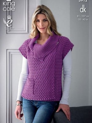 King Cole 3912 Ladies Lace and Cable Sweater & Cardigan										