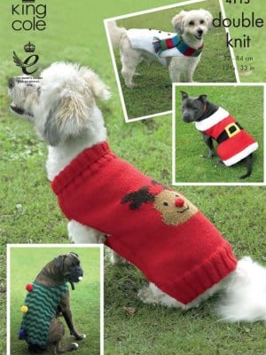 King Cole 4115 Christmas Dog Coats knitted in Merino DK										