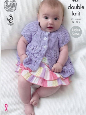 King Cole 4431 Babies Blianket, Matinee Coat & Cardigan In Cottonsoft DK										