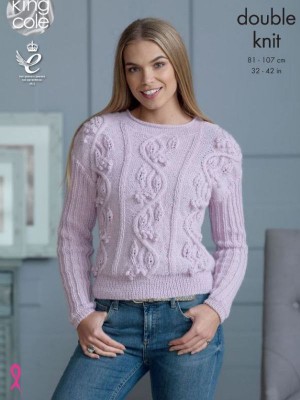 King Cole 4867 Ladies Cabled Sweaters in King Cole Baby Alpaca DK										