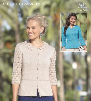 Sirdar 7311 Collared Jacket with Lace sleeves										