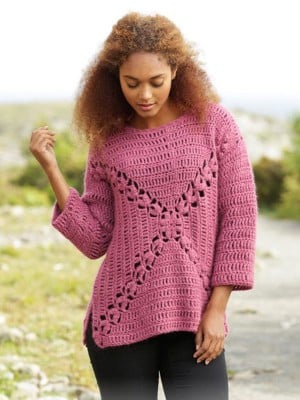 DROPS Autumn Rose Crochet Sweater										