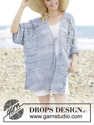 DROPS Blue Annabelle Crochet Cardigan in Cotton Merino										