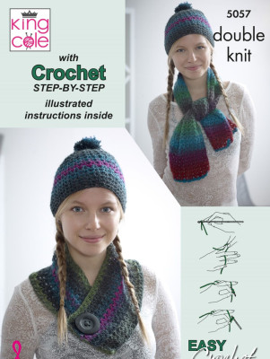 King Cole Hat, Scarf and Cowl Set 'Easy' Crochet Pattern 5057 - Double Knit King Cole Hat, Scarf and Cowl Set 'Easy' Crochet Pattern 5057 - Double Knit