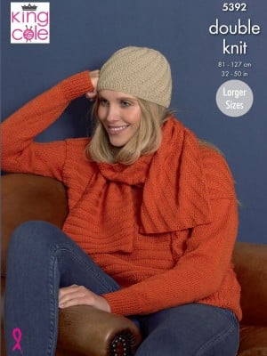 King Cole 5392 Sweater, Scarf & Hat in Luxury Merino DK										