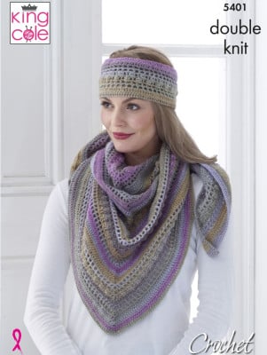 King Cole Shawl, Hat Cowl & Headband Crochet Pattern 5401 - Double Knit King Cole Shawl, Hat Cowl & Headband Crochet Pattern 5401 - Double Knit