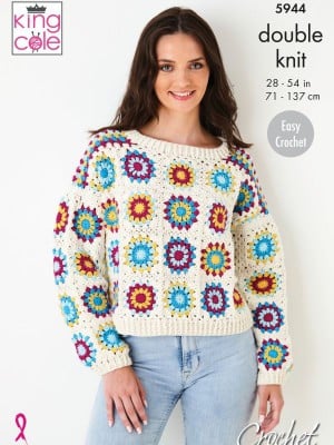 King Cole 5944 Crochet Granny Square Sweater and Top										