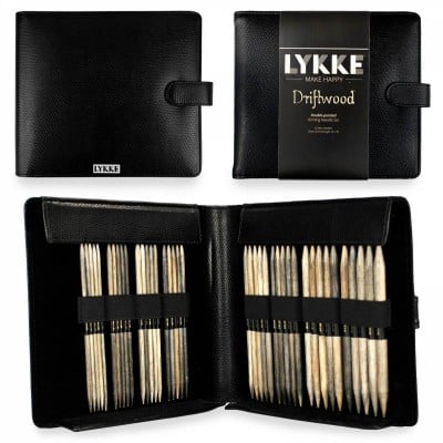 LYKKE Driftwood 6in Double-Pointed Knitting Needle Set - Black Faux Leather