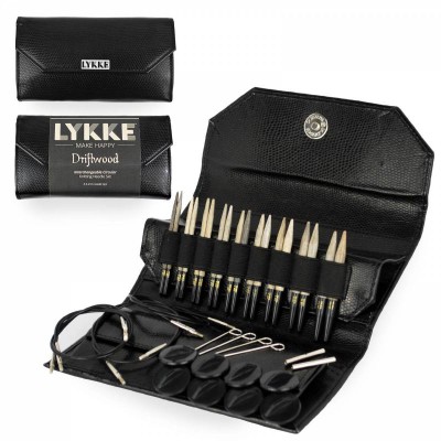 LYKKE Interchangeable Circular Knitting Needle Set 3.5in Tips - Driftwood Black Faux Leather