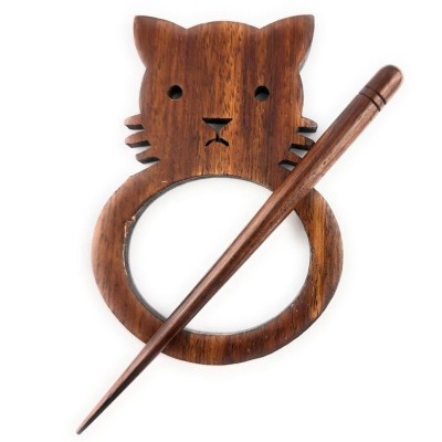 LYKKE Wooden Shawl Pins Cat										 - Rosewood