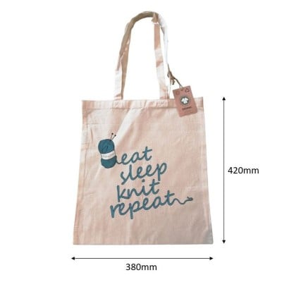 Laughing Hens 100% Organic Cotton Tote Bag										 - Eat. Sleep. Knit. Repeat.