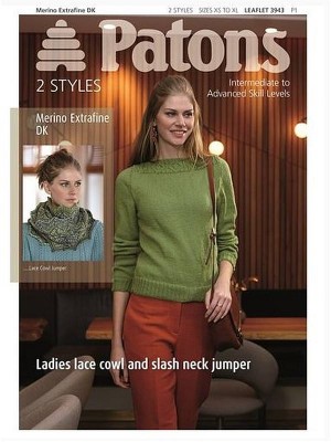 Patons 3943 Ladies Slash Neck Jumper & Lace Cowl										