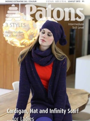 Patons 3972 Cardigan, Hat and Infinity Scarf										