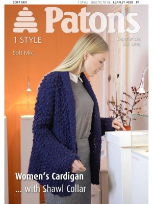 Patons 4038 Women's Cardigan With Shawl Collar										