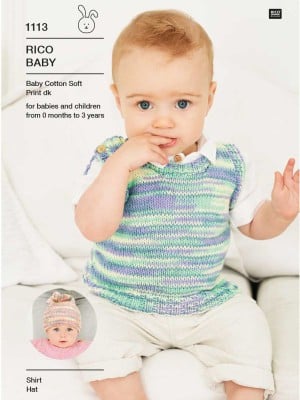 Rico KIC 1113 Baby Vest & Hat in Baby Cotton Soft Print DK