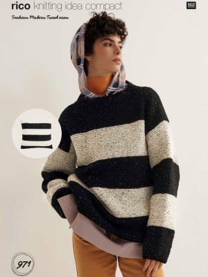 Rico KIC 971 Striped Garter Stitch Sweater & Hat