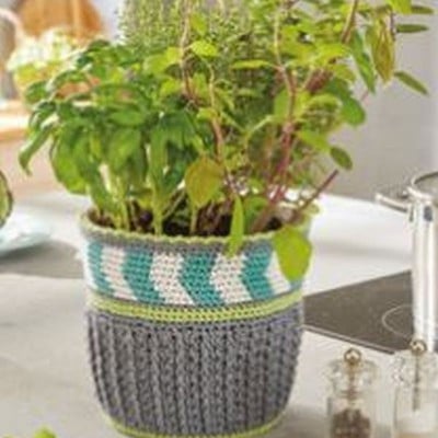 Patons Summer Cotton Moments Crochet Plant Pot Cover										