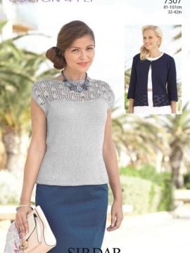 Sirdar 7307 Lacy Patterned Yoke Top and Cardigan