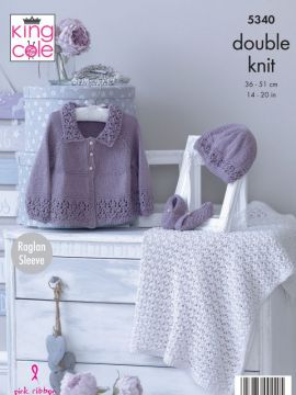 King Cole 5340 Baby Lace Detail Matinee Jacket, Hat, Shoes & Blanket