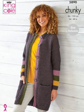 King Cole 5890 Bulky V-Neck and Round-Neck Cardigans