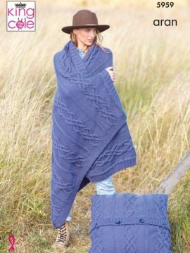 King Cole 5959 Aran Blanket, Cushion and Bedrunner