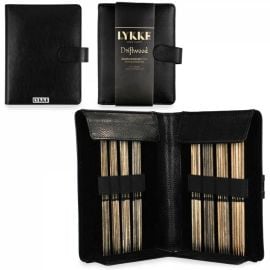 LYKKE Double Pointed 15cm (6in) Knitting Needle Set 2mm-3.75mm Driftwood Black Faux Leather