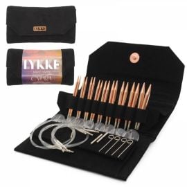 LYKKE Inter Changeable Circular Knitting Needle Set 3.5in Tips Cypra Copper Black Vegan Suede