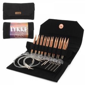 LYKKE Inter Changeable Circular Knitting Needle Set 3.5in Tips Cypra Copper Brown Vegan Suede