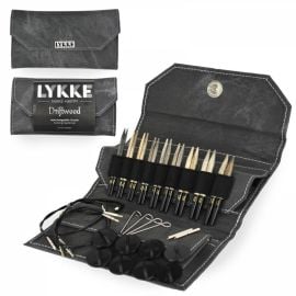 LYKKE Interchangeable Circular Knitting Needle Set 3.5in Tips Birchwood Driftwood Gray Denim