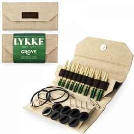 LYKKE Interchangeable Circular Knitting Needle Set 3.5in Tips Grove Bamboo Beige Jute Canvas