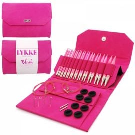 LYKKE Inter Changeable Circular Knitting Needle Set 5in Tips Birchwood Blush Denim