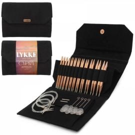 LYKKE Inter Changeable Circular Knitting Needle Set 5in Tips Cypra Copper Black Vegan Suede
