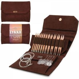 LYKKE Inter Changeable Circular Knitting Needle Set 5in Tips Cypra Copper Brown Vegan Suede