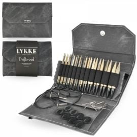 LYKKE Interchangeable Circular Knitting Needle Set 5in Tips Birchwood Driftwood Gray Denim