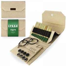 LYKKE Interchangeable Circular  Knitting Needle Set 5in Tips Grove Bamboo Beige Jute Canvas