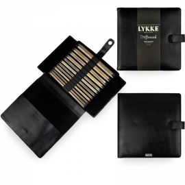 LYKKE Straight Single Pointed Knitting Needle Set 25cm (10in) Length Driftwood Black Faux Leather