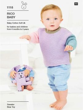 Rico KIC 1118 Baby Sweater & Bear Toy in Baby Cotton Soft DK