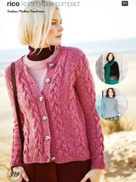 Rico KIC 939 Cabled Sweater, Cardigan & Scarf