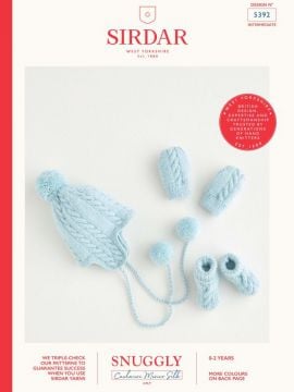 Sirdar 5392 Pom Pom Hat, Mittens & Booties in Snuggly 4 Ply