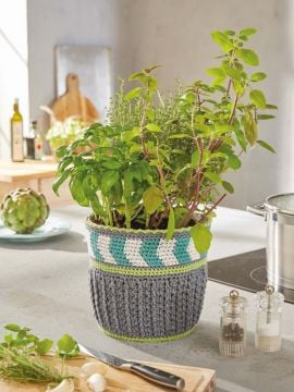 Patons Summer Cotton Moments Crochet Plant Pot Cover