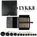 LYKKE Straight Single Pointed Knitting Needle Set 35cm (14in) Length Driftwood Black Faux Leather