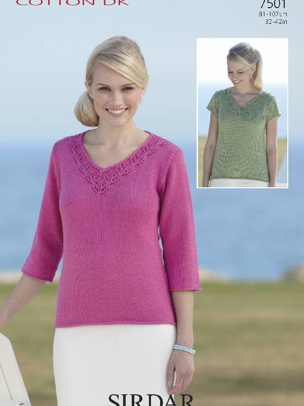 Lace Border V-Neck Sweaters - Sirdar 7501 Sweaters