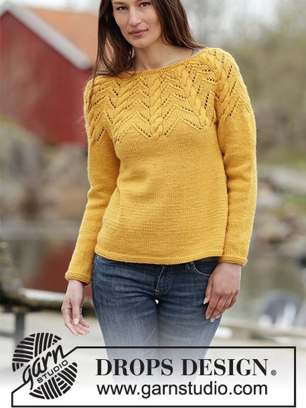 Early Autumn Jumper - DROPS Early Autumn Cable Yoke Jumpe...