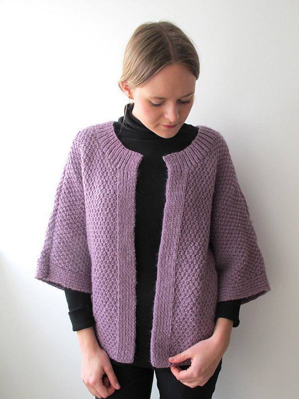 Double moss and seed stitch women's open front cardigan knitting pattern