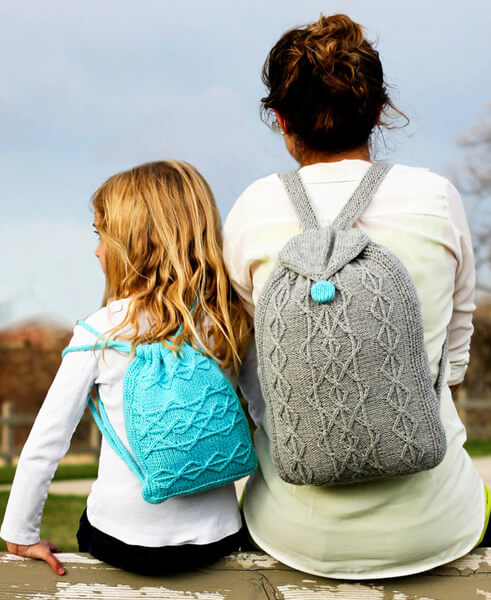 free cabled backpack knitting pattern from Knitty