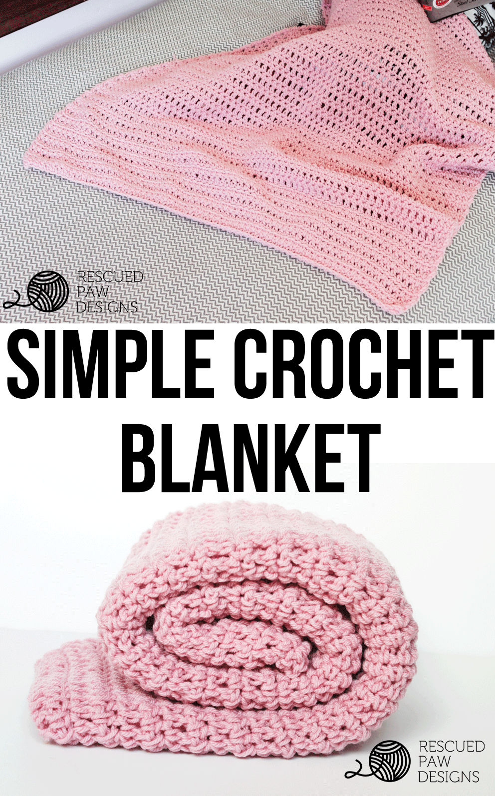 Free crochet patterns for beginners: blanket by Rescued Paw Designs 